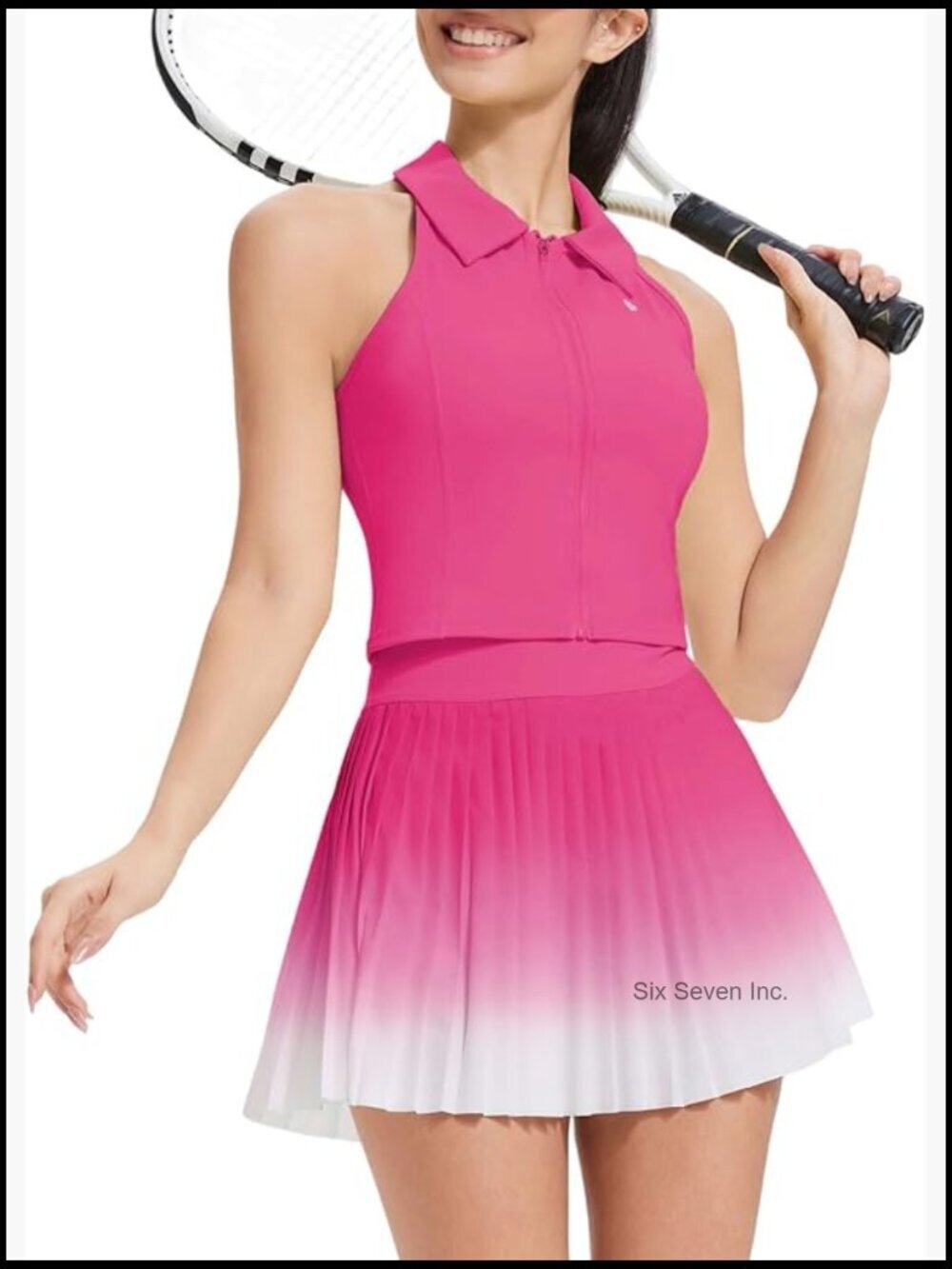 Women's Two Piece Tennis Skirt Set with Built-in Shorts Pleated Golf Outfit